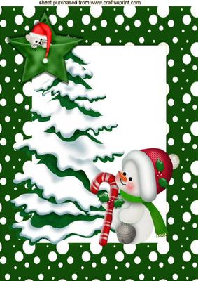 Snow Covered Christmas Tree, with Little Snowman A4