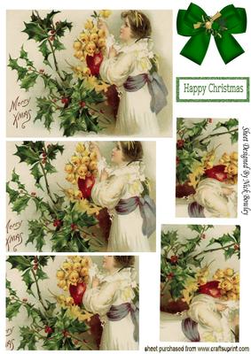 Vintage Lady with Holly and Yellow Roses Pyramids