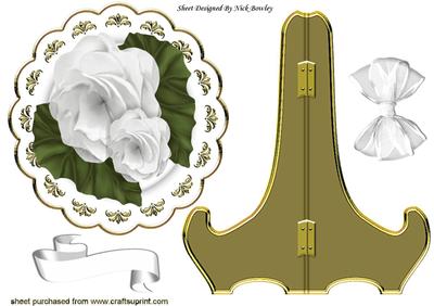 Pretty White Flowers, with Organza White Bow, Plate & Stand
