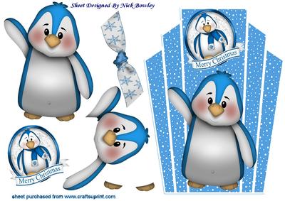 Cute Little Penguin on Art Deco Topper with Bow
