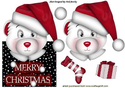 Lovely Santa Bear with Stocking and Present Over the Edge