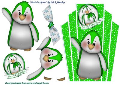Cute Little Green Penguin on Art Deco Topper with Bow