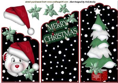 Cute Bear in Santa Hat,with Christmas Tree Cascade Card