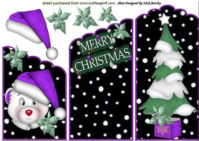 Cute Bear in Purple Santa Hat, Christmas Tree Cascade Card