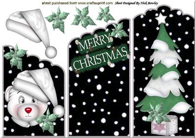 Cute Bear in White Santa Hat, Christmas Tree Cascade Card