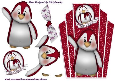Cute Little Red Penguin on Art Deco Topper with Bow