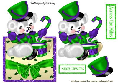 Little Drummer Bear in Purple, with Bow Over the Edge