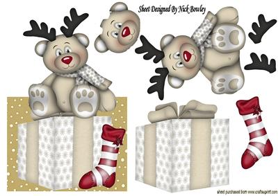 Little Reindeer Bear with His Stocking Over the Edge