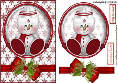 Little Snowman in Red Wooly Hat, Card & Topper