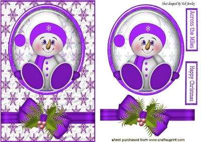 Little Snowman in Purple Santa Hat, Card & Topper