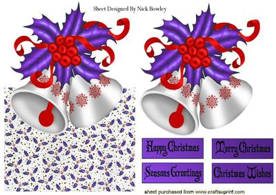 Pretty Purple Christmas Bells with Bows Over the Edge