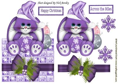 Cute Bunny in Purple Santa Hat Over the Edge