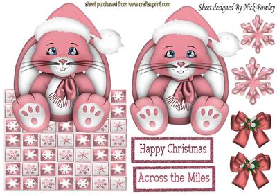 Cute Bunny in Pink Santa Hat Over the Edge
