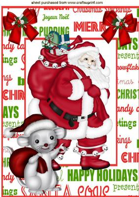 Santa with Little Mouse and There Christmas Sacks A4