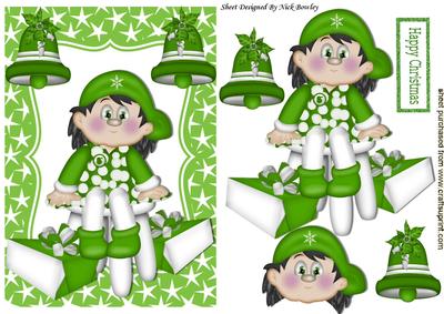 Santas Little Green Elf Sitting on a Stool with Presents