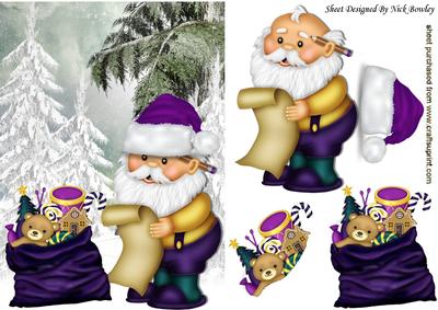 Santa in Purple with His Christmas List