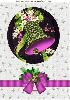 Vintage Bells in Pink with Holly & Bow A4