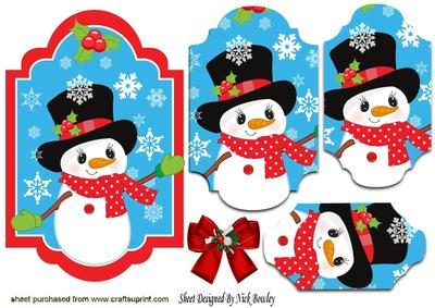Snowman in Red Scarf in Bracket Pyramids with Bow