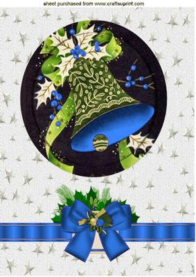 Vintage Bells in Blue with Holly & Bow A4