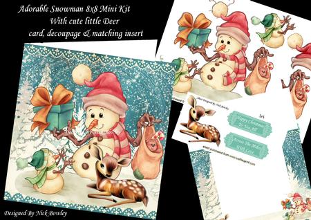 Adorable Little Snowman with Cute Little Deer 8x8 Mini Kit