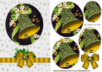 Vintage Bells in Gold with Holly, Round Pyramids