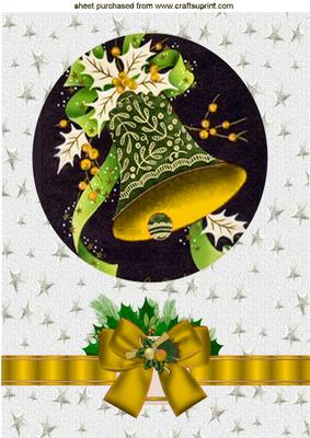 Vintage Bells in Gold with Holly & Bow A4