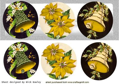 Vintage Bells in Gold with Holly & Bow Dl