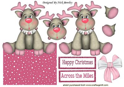 Little Pink Reindeer with Bells and Bow Over the Edge