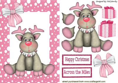 Little Pink Reindeer with Bells and Bow with Presents
