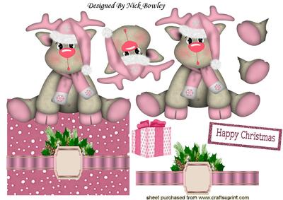 Baby Reindeer in Pink Santa Hat & Bow Over the Edge
