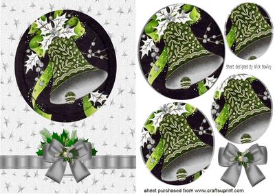 Vintage Bells in Silver with Holly & Bow, Oval Pyramids