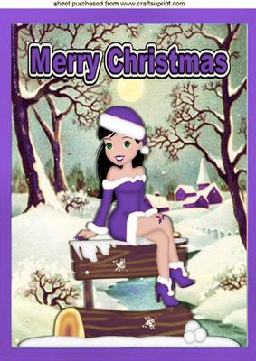Pretty Girl in Purple Snow Suit, in Cottage Snowscene A4