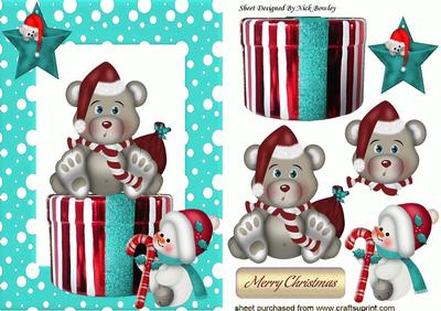 Little Santa Bear in Turq Snow Frame with Little Sno