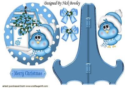 Little Bird in Santa Hat with Birdhouse, Plate & Stand
