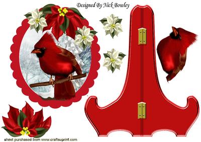 Pretty Red Cardinal, with Red & White Poinsettias, Plate