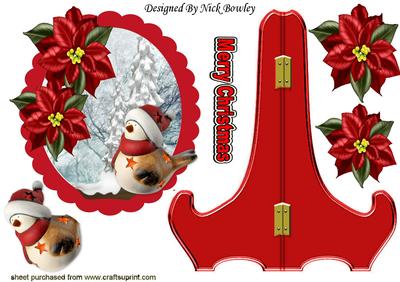 Christmas Scene with Little Wooden Robin Plate & Stand