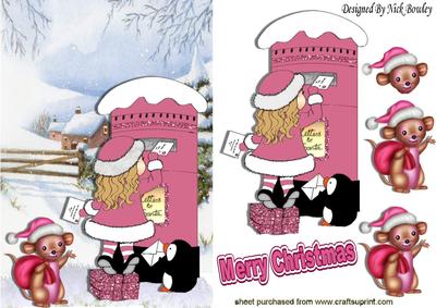 Little Girl in Pink with Mouse Posting Her Letter to Santa