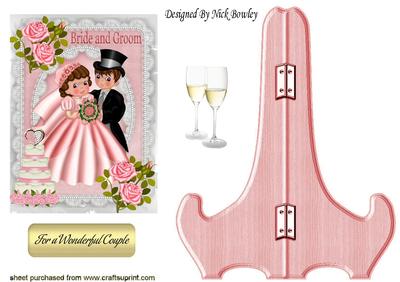 Pretty Bride in Pink with Groom & Roses on a Stand