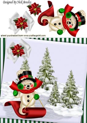 Snowman Having Fun in the Snow on a Sledge 8x8