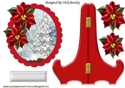 Snow Covered Tree with Red Poinsettias Plate & Stand