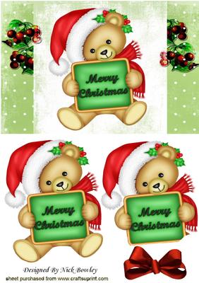 Big Cuddly Teddy Bear in Santa Hat with Bow