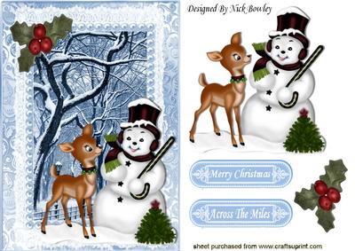 Snowman with Gorgeous Little Deer in the Snow
