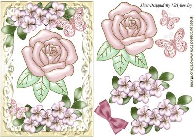 Pretty Pink Pearl Rose with Flowers & Butterflies