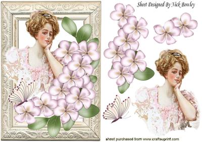 Pretty Vintage Lady with Flowers and Butterflies
