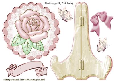 Pink Pearl Rose with Butterflies on a Pearl Stand