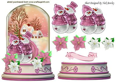 Lovely Illuminated Snowmen in Snow Cottage Scene Snow Globe