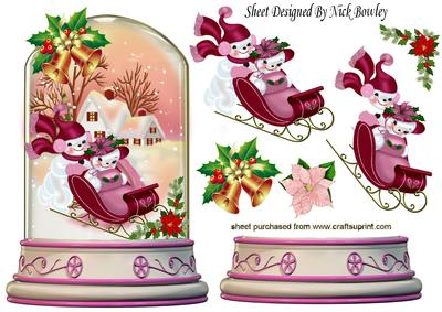 Sleighride in the Snow, with Cottage Scene in Snowglobe