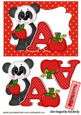 A is for Apple Cute Teaching Panda in Polkadot Frame