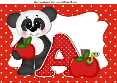 A is for Apple Cute Teaching Panda in Polkadot Frame A4