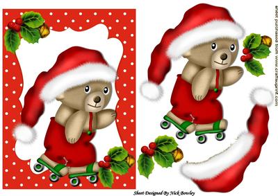Teddy in Santa Hat on Rolller Skates